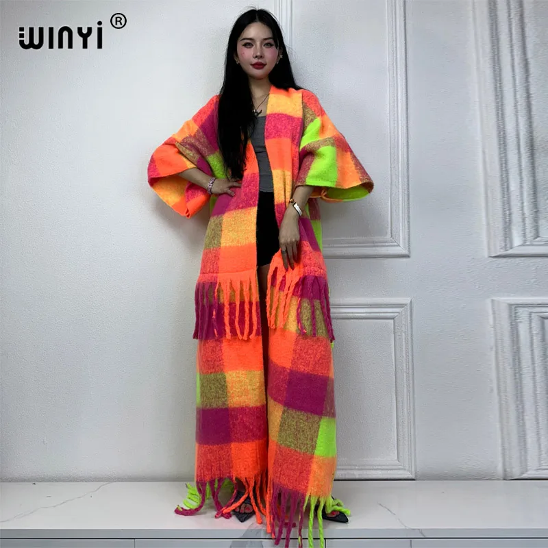 WINYI new print Winter Women tassel Everyday personality Cardigan coat Loose dress robe longue Thick Warm Middle East Kaftan