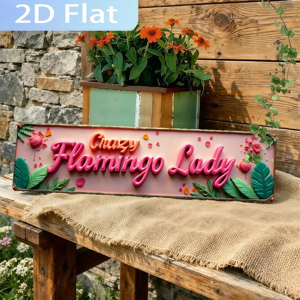 2D Flat,Traditional Irish Floral Design with Shamrock & Crazy Flamingo Lady, Frameless Artificial Decor for Indoor/Outdoor Use