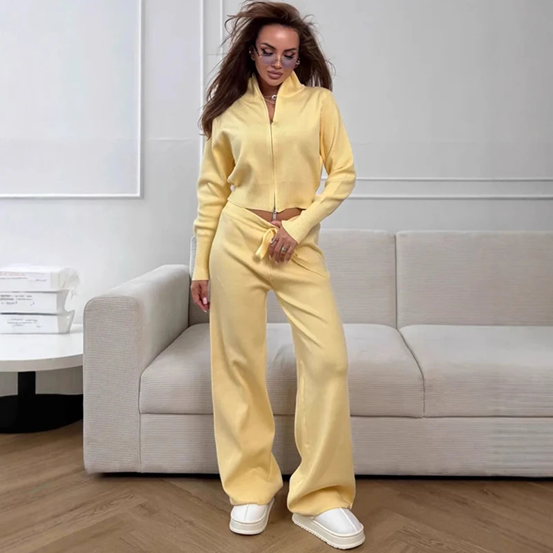 

Tornova Sweater Pant Two Piece Sets Female Commuting Zipper Slim Coat High Waist Casual Trousers Female Fashion Long Sleeve Suit