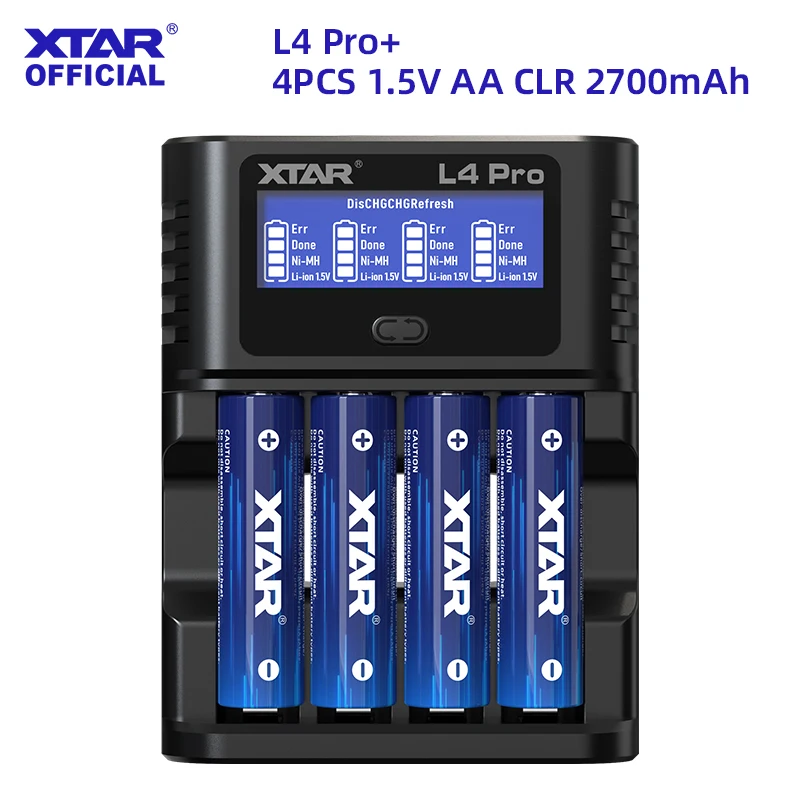 

XTAR L4 Pro Smart Charger+4PCS 1.5V AA CLR 4300 2700mAh Rechargeable Constant Voltage Output & Linear Discharge