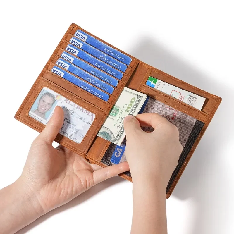 

Crazy Horse Leather Passport Bag Card Holder Retro Card Case Man Women Long Wallets Men Cowhide Business Travel Passport Holder