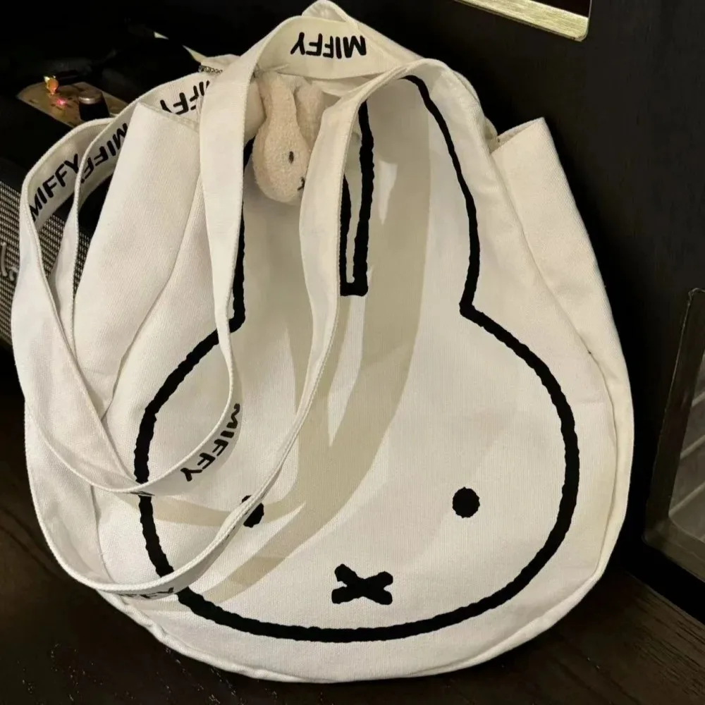 Bonito miffy kawaii bolsa de lona alta capacidade sacos de um ombro versátil bolsa escolar moda bolsa de ombro presente da menina