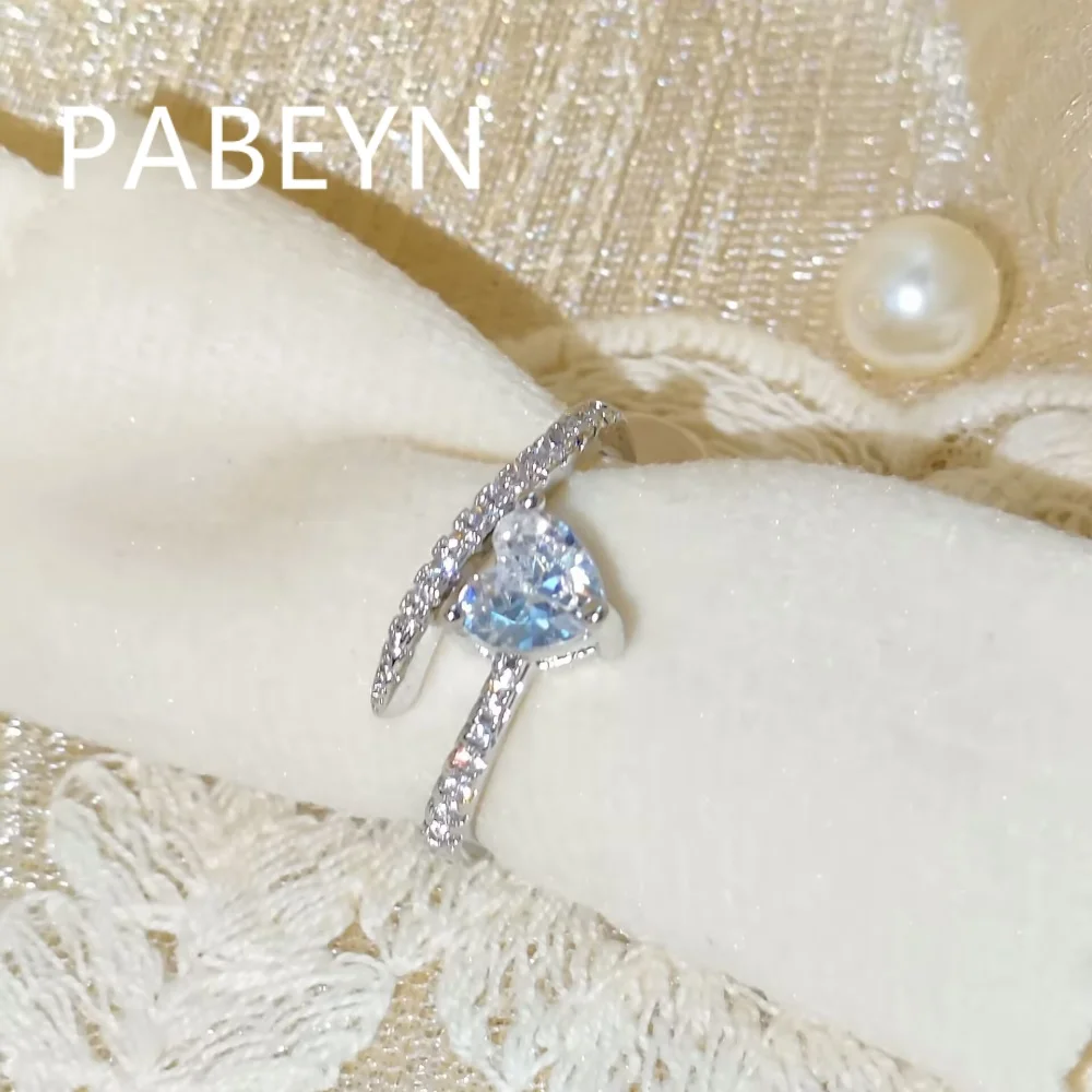 

925 Sterling Silver Fashion Love Zircon Niche Design Sense Opening Ring, Birthday Party Anniversary Gift