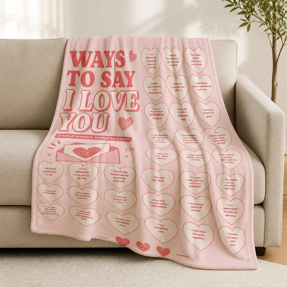 Blush Pink Throw Blanket Ways To Say I Love You Romantic Message Decorative Cozy Throw for Sofa Bed Home Decor Gift Idea