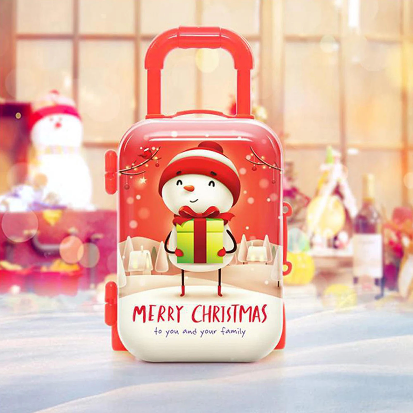 Mini Size Christmas Candy Box Carry On Trolley Case Doll Luggage Red Doll Travel Suitcase Christmas Decor Candy Coin Boxes For