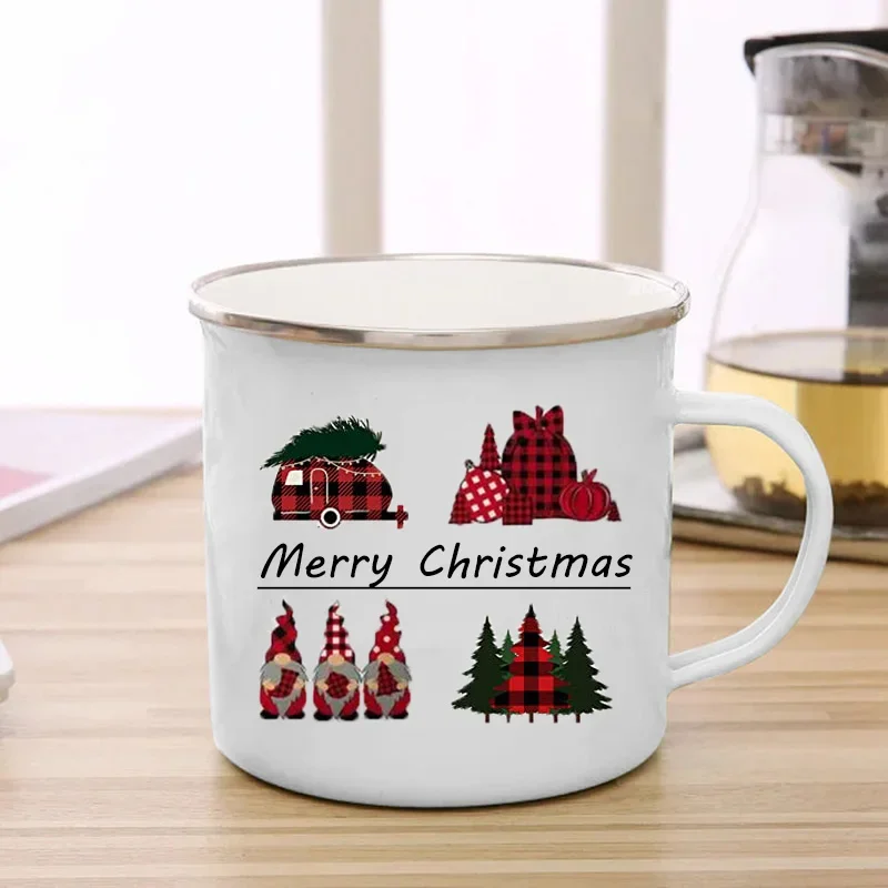 

Christmas Print Enamel Mug Creative Coffee Cup Drinks Water Milk Cups School Homes Hotel Handle Mugs Holiday Gifts