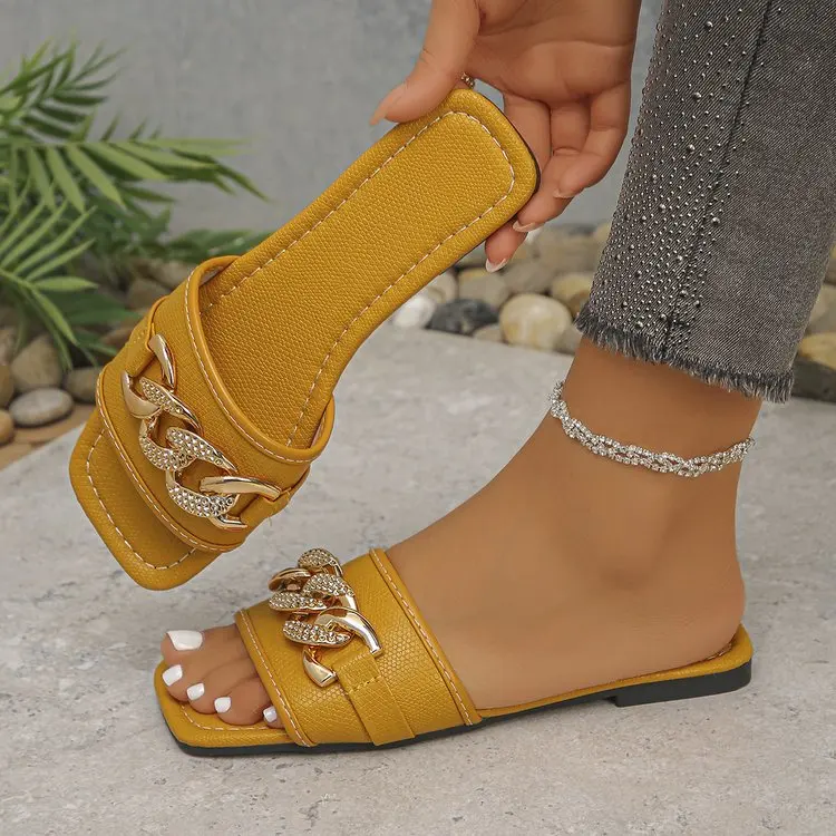 Sommermode Metall-Design Damen Open-Toe Pantoletten Modische Slip-On Komfort-Outdoor-Sandstrand-Schuhe – Detail 6