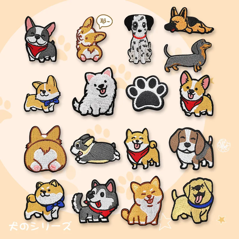 Pet Puppy Embroidery Patches Iron on Corgi Husky For Clothing Stickers DIY Sewing Cute Dog Paw Badges for Kid's Clothes Applique