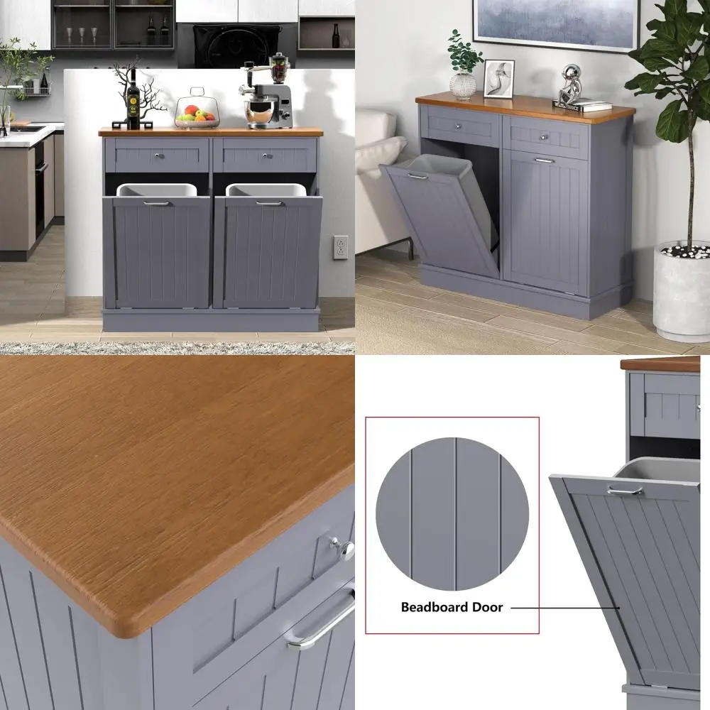 

10-галлонный деревянный отдельно стоящий сортировщик белья с наклонным мусорным баком и шкафом для переработки