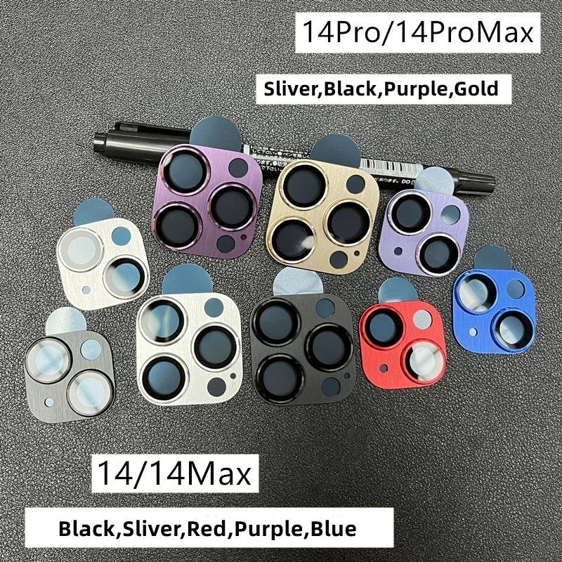 Metal Camera Lens Protector para iPhone, Tampa Completa, Liga de Alumínio, Vidro Temperado, 14, 13, 15 Pro Max, 14 Plus, 13Mini