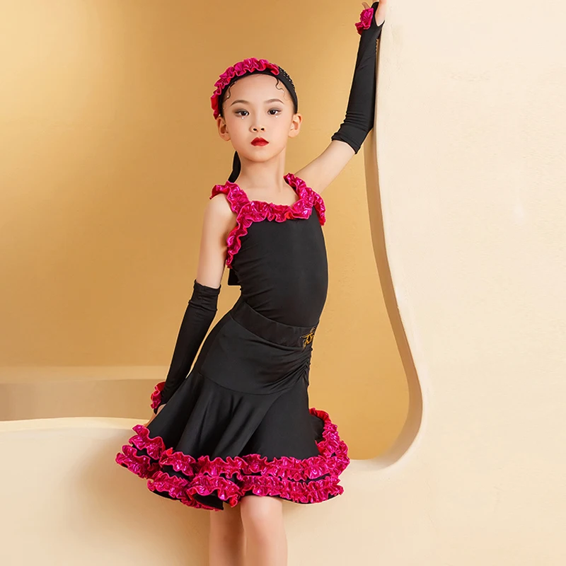 Vestidos de actuación de baile latino para niños, trajes divididos para niñas, disfraces de competición, ropa profesional de baile latino, SL10495