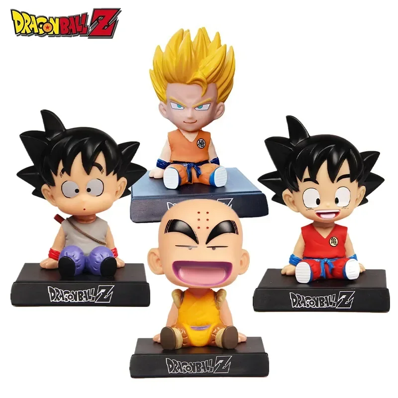 Dragon Ball Z Dolls Phone Holder Anime Figure Son Goku Kuririn Shaking His Head Dolls Car Ornaments Car Accessories Kids Toys