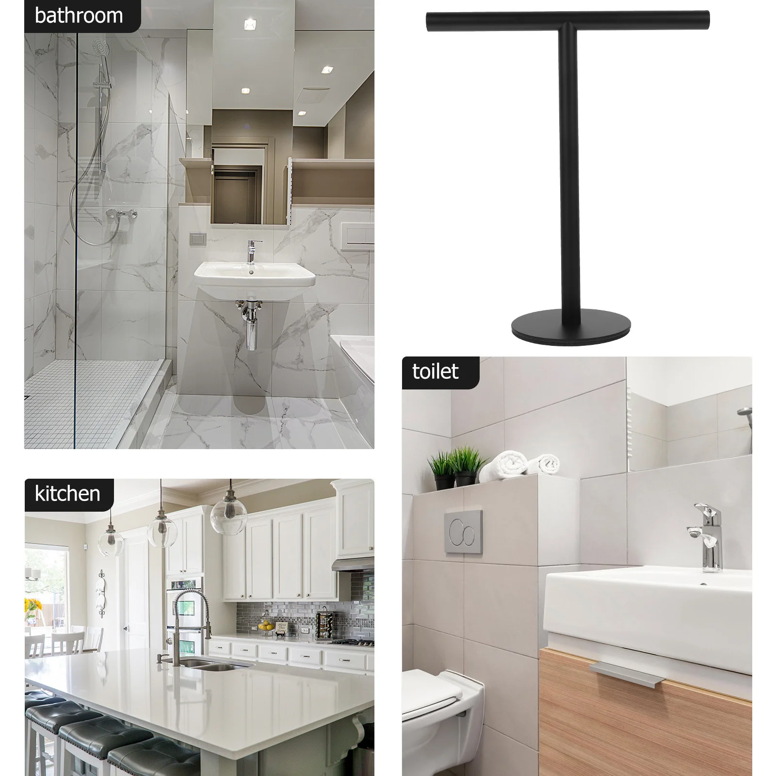 حامل المناشف من الفولاذ المقاوم للصدأ كونترتوب الحمام حامل منشفة اليد تصميم على شكل حرف T لا يتطلب تركيب رف تخزين الغرور