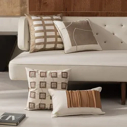 45X45CM Nordic Brown Throw Pillow Cover Modern Geometric Stamping Waist Cushion Cover Decor Home Decorative Pillowcase