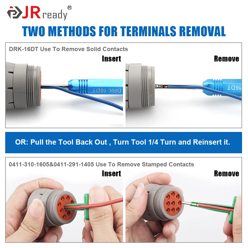 JRready Pin Extractor Tool For Solid/Stamped Contacts Terminal Removal Instrument For Deutsch Connector DT/DTM/DTP/HDP/DRC ,RT1B