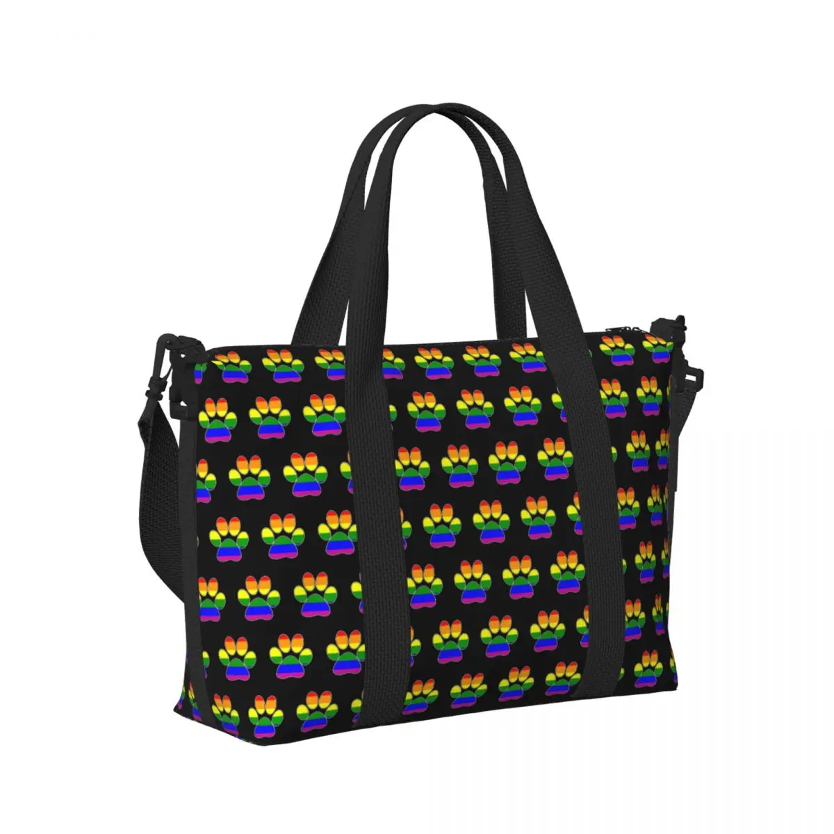 Custom LGBT Pride Gay Paw Beach Tote Bag for Women Extra Large Gym Carry On Travel Shopping Bags