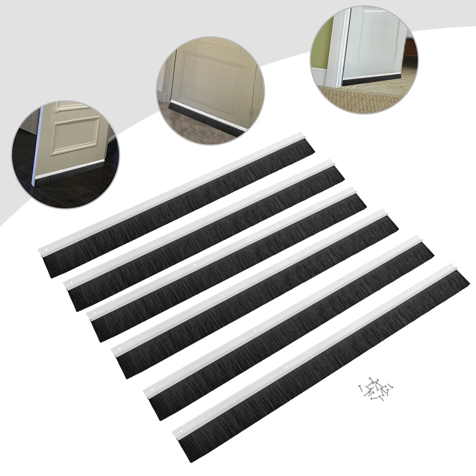 6 قطعة سبائك الألومنيوم فرشاة الباب دائم الاجتياح ختم انزلاق الباب فرشاة شريط عازل الطقس تجريد سهلة التركيب #1