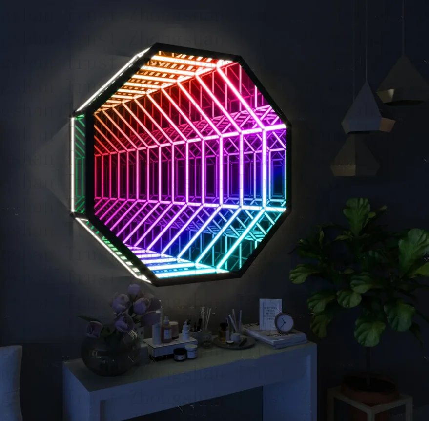 Applique Murale LED Octogonale, Décoration Moderne, RVB, Changement de Couleur, 3D, Réservoirs Miroir Infini