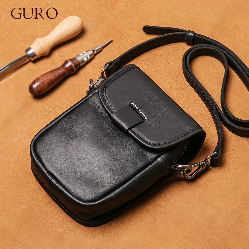 GURO naturalna skóra bydlęca torba na ramię męska luksusowy Design Crossbody wyższej jakości męskie oryginalne skórzane małe torby na telefony komórkowe