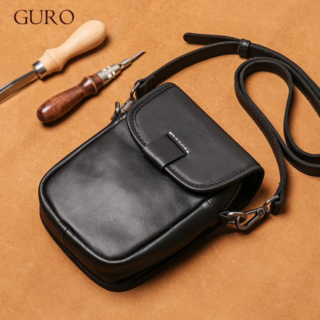 GURO naturalna skóra bydlęca torba na ramię męska luksusowy Design Crossbody wyższej jakości męskie oryginalne skórzane małe torby na telefony komórkowe