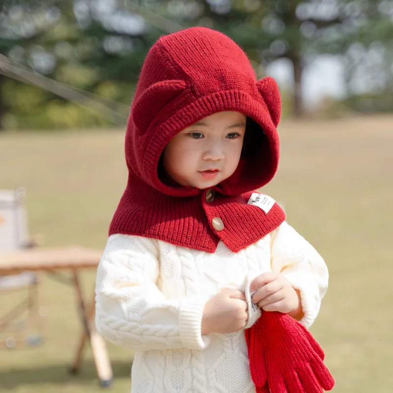 

Детские шапочки для защиты ушей, зимние теплые милые шерстяные шарфы с героями мультфильмов, детская шапка-балаклава, вязаный капюшон, шарф, шапка