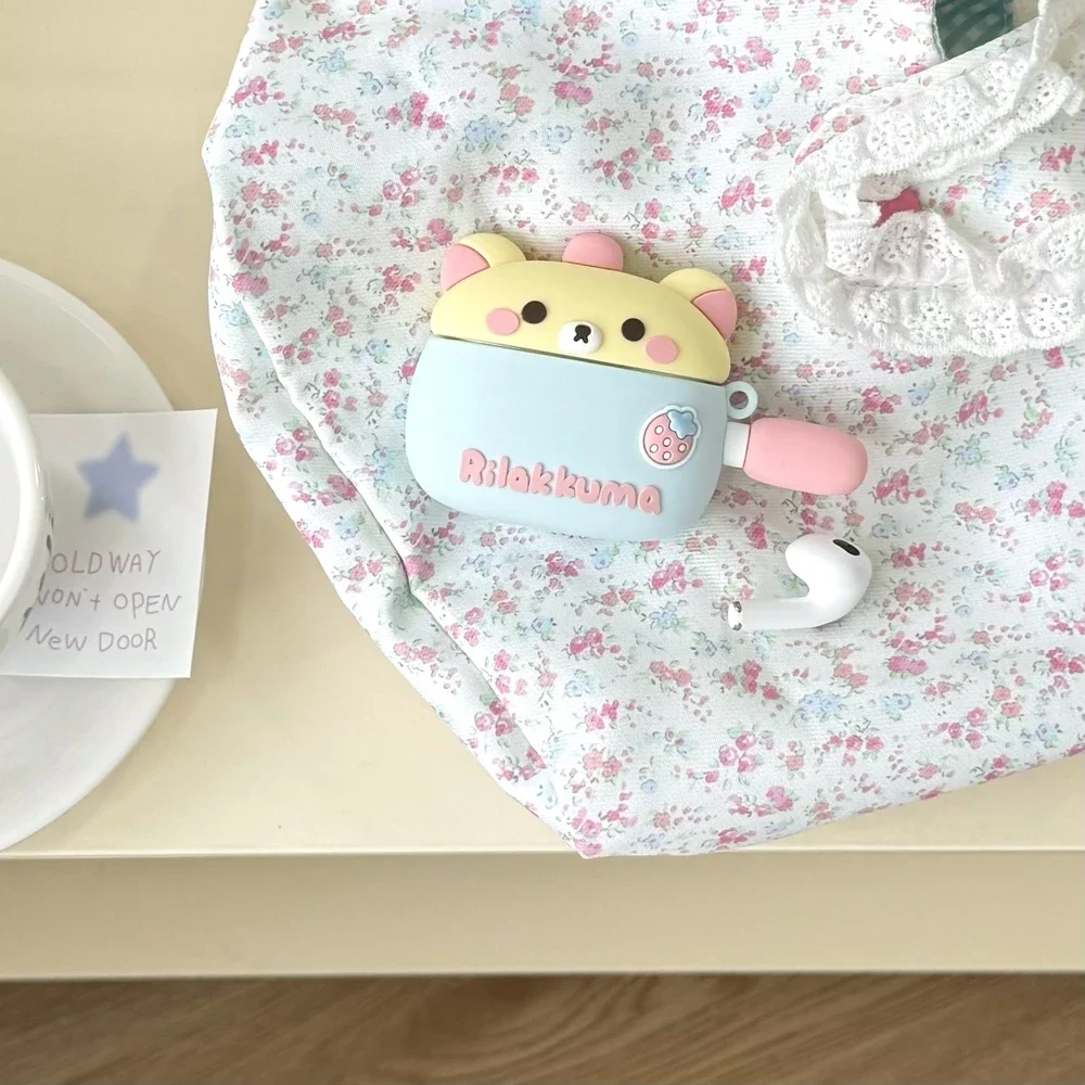 لطيف الكرتون Rilakkuma الدب لينة سيليكون حقيبة سماعة الاذن ل Airpods 4 2 3 1 برو 3 2 سماعة لاسلكية تعمل بالبلوتوث سماعة الغطاء الواقي