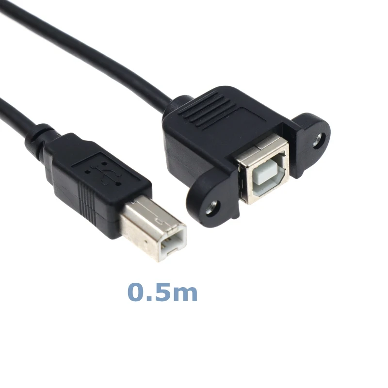 0.5m USB 2.0 Type B Male to Type B Female Printer Scanner Extension Cable with Panel Mount Screw Holes