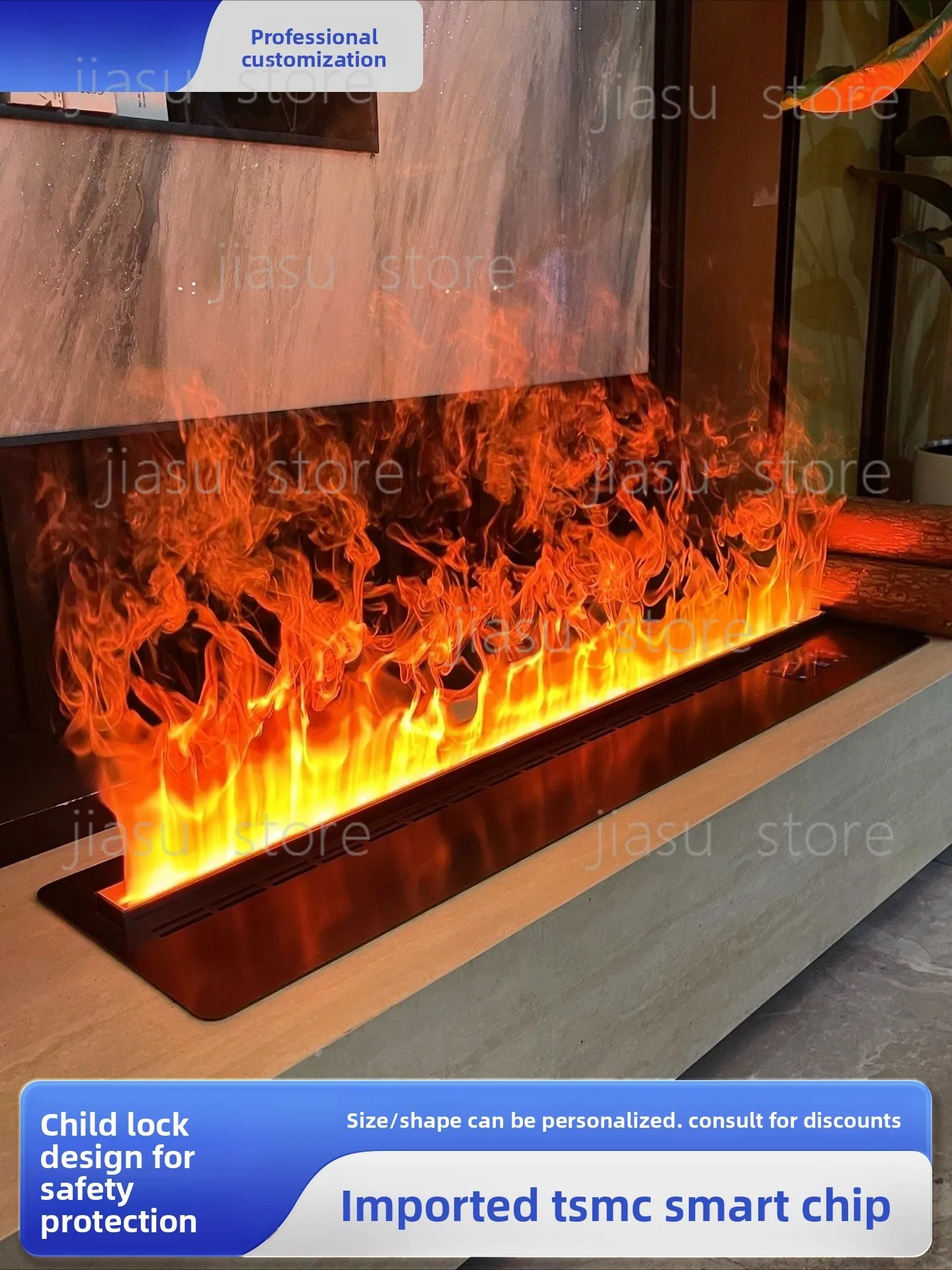 3D Atomizing Simulated Flame Fireplace Insert, Negative‑Ion Humidifier Core for Living Room French Decor Cabinet