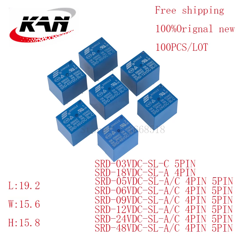 

Free shipping 100pcs relay SRD-05VDC-SL-A SRD-12VDC-SL-A SRD-24VDC-SL-A -C 5VDC 12VDC 24VDC 10A 250VAC 4PIN/5PIN Original New