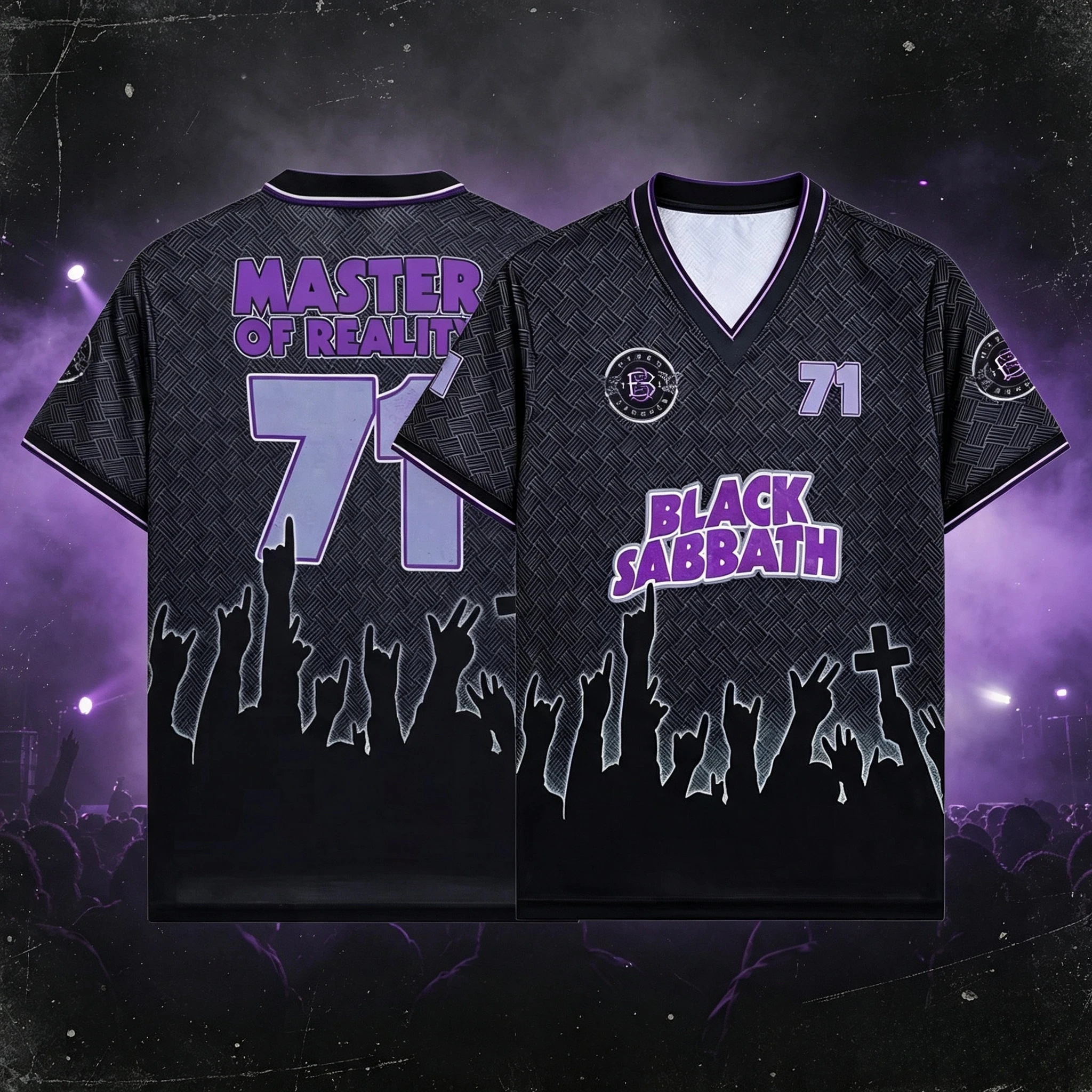 Summer Black Sabbath Master of Reality 71 Rock Jersey Y2K Black Purple Print Family Matching Band Fan Outfit Street Fashion Wear