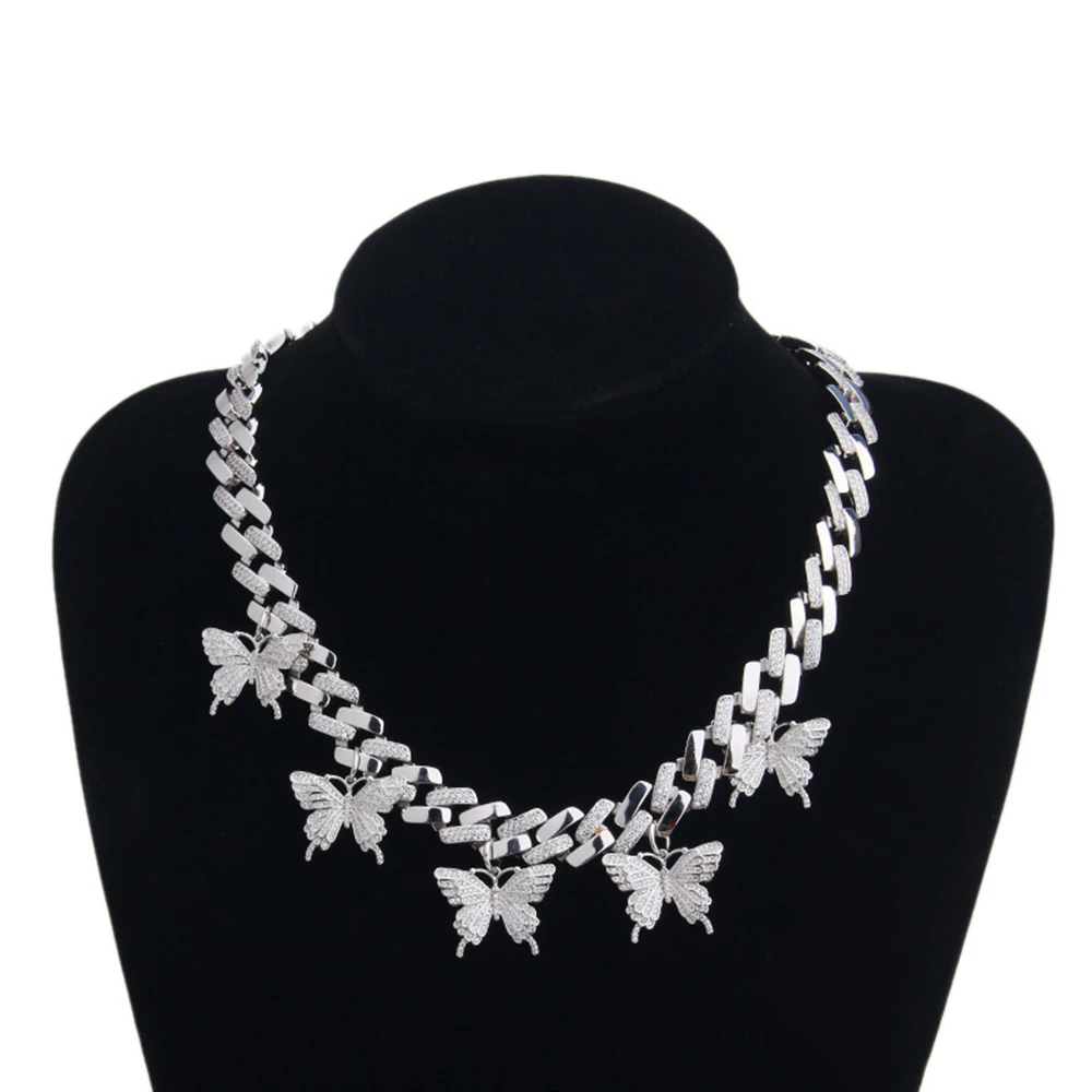 Icedminer Bling Butterfly Cuban Link Chain Necklaces For Men Zircon Iced Out Necklace Choker Women Hip Hop Jewelry Free Shipping