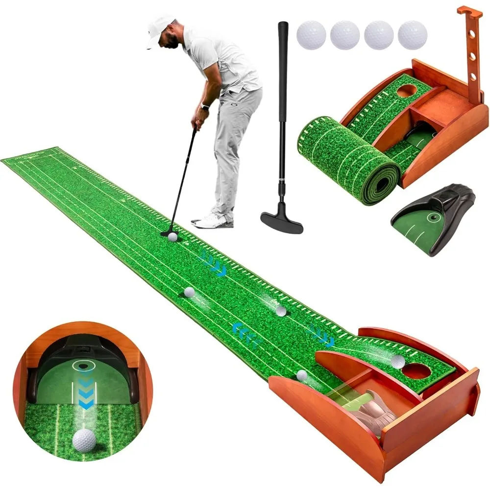 حار بيع! حصيرة وضع الجولف مع كرة أوتوماتيكية، وضع داخلي أخضر، حصيرة مخملية كريستالية وقاعدة من الخشب الصلب، هدايا ممارسة ألعاب الجولف #1