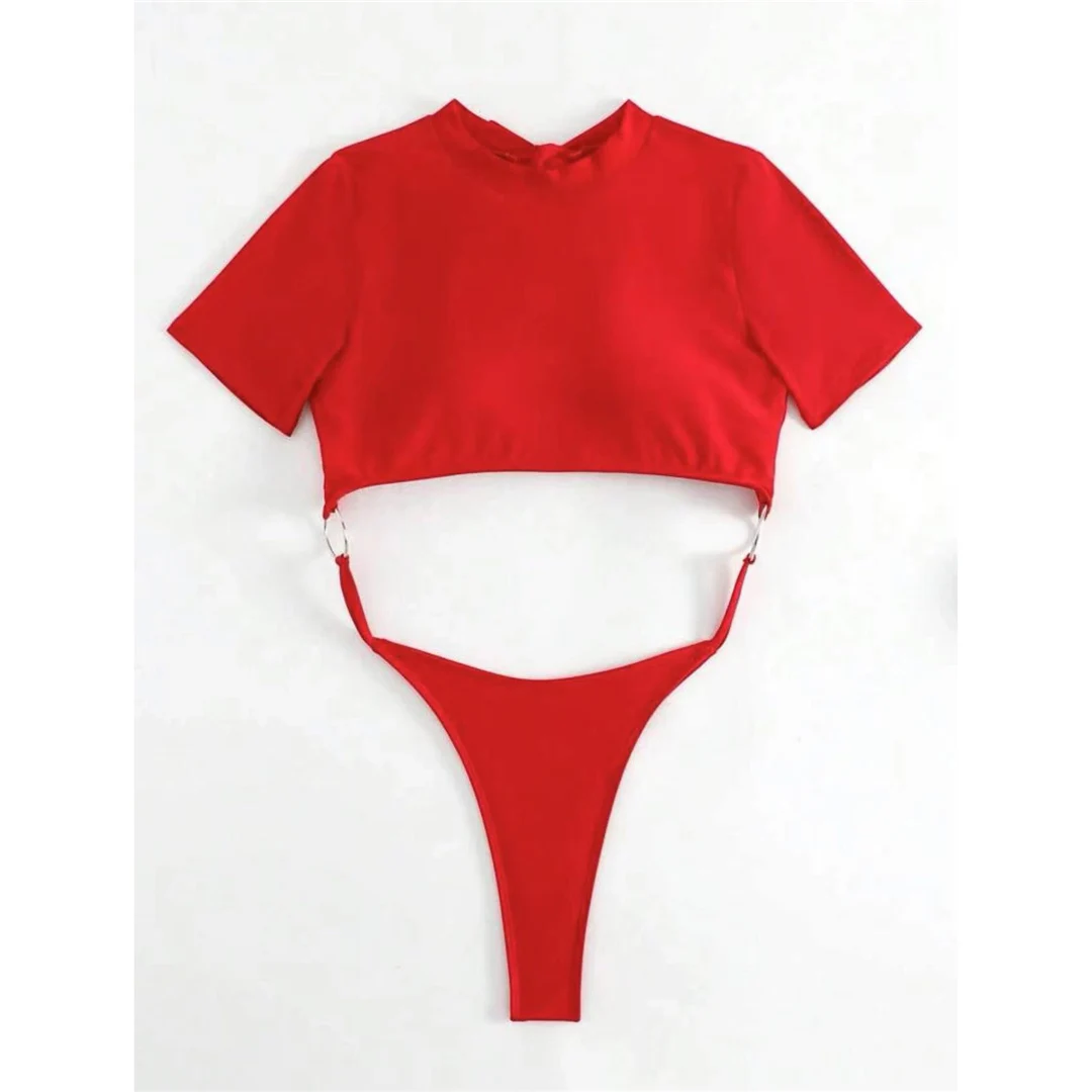 Sexy 9 Farben Mini Micro Thong Cut Damen Badeanzug Einteiliger Badeanzug Kurzarm Badebekleidung Badeanzug V5058 – Detail 17