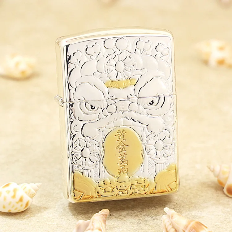 

Genuine Zippo oil lighter gold-plated brave troops copper windproof cigarette Kerosene lighters Gift anti-counterfeiting code