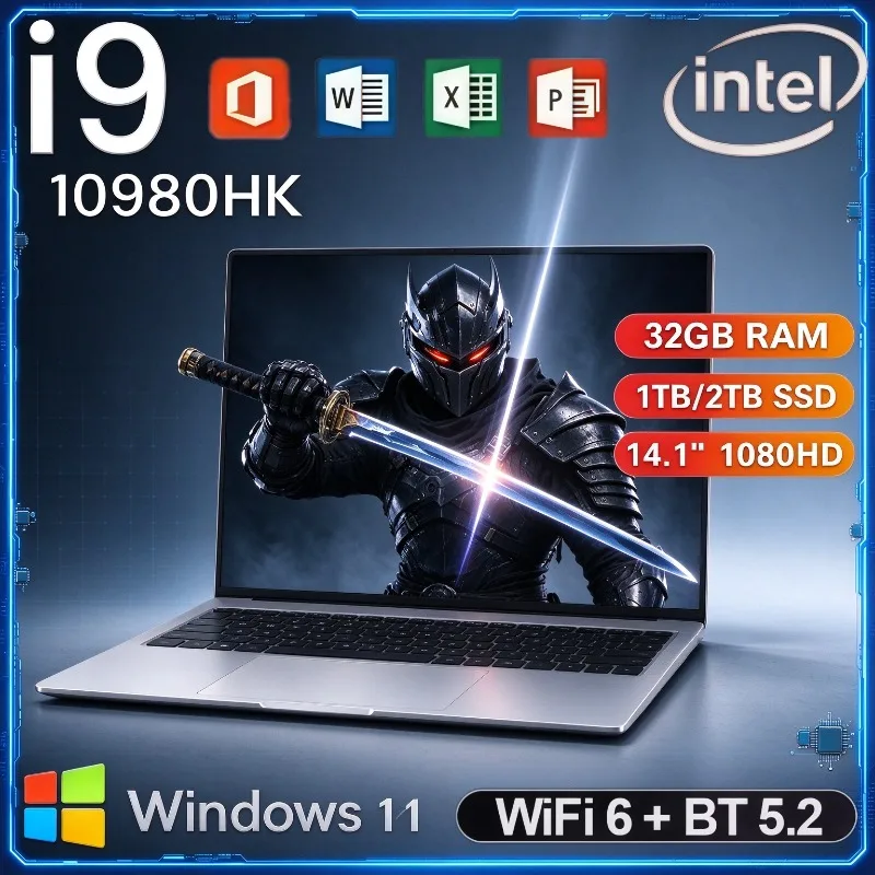 14.1 Inch High‑Speed Laptop Intel I9‑10980HK Win11 OS 32GB RAM 2TB SSD Large Storage Portable Notebook For Daily Entertainment