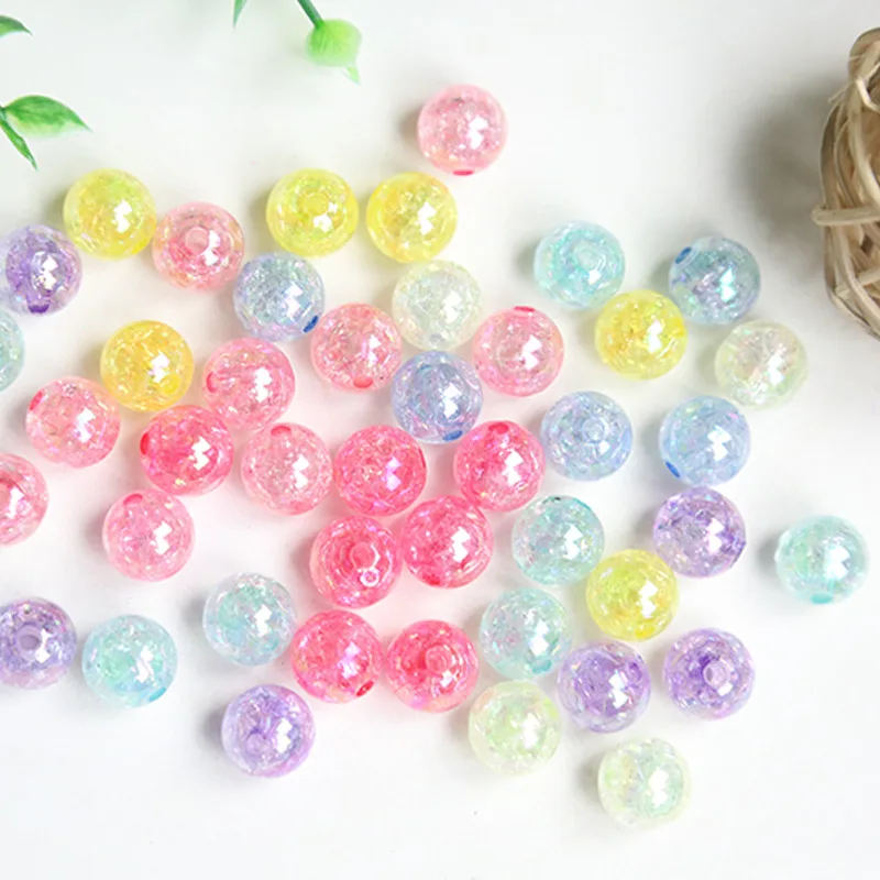 

Wholesale 10mm 12mm AB Transparent Crackle Round Shape Acrylic Beads For Children Jewelry Making DIY Bag Bracelet Necklace