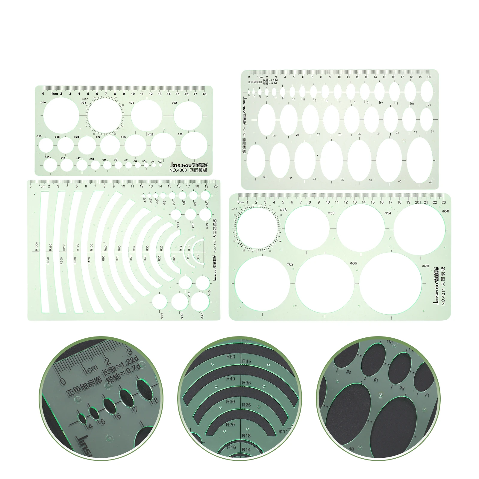 4 Pcs Round Geometric Drawing Template Ruler Stencils for School Plastic Drawings Design Templates