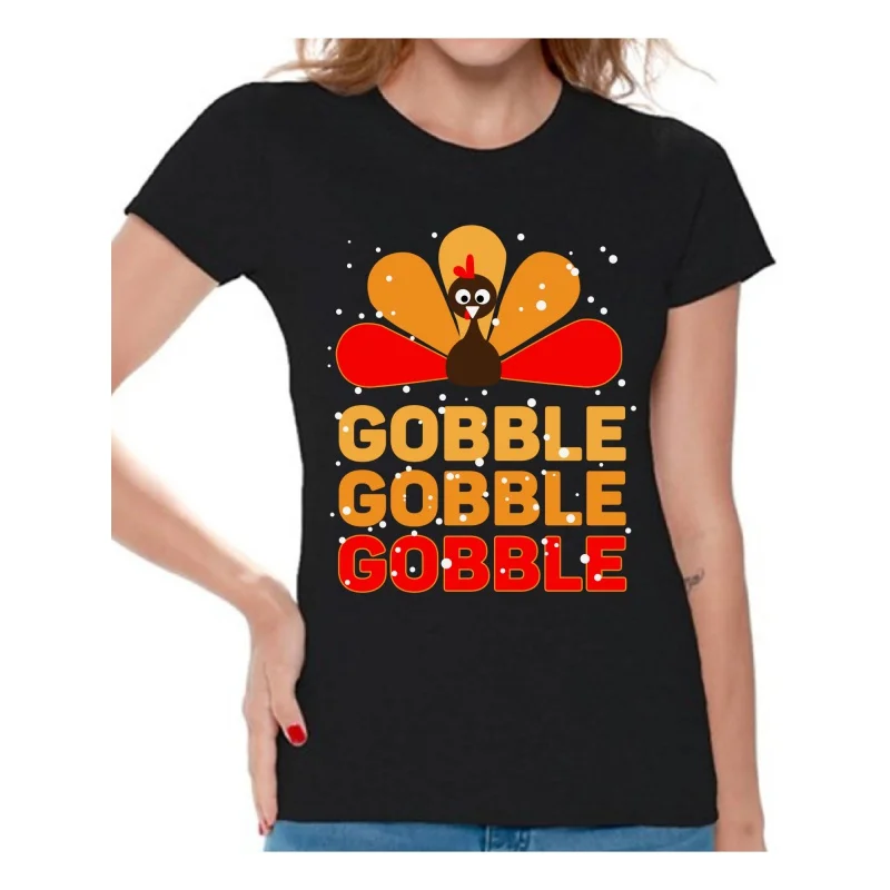 Awkward Styles Happy Thanksgiving Day T-Shirt Gobble Turkey T Shirts for Women