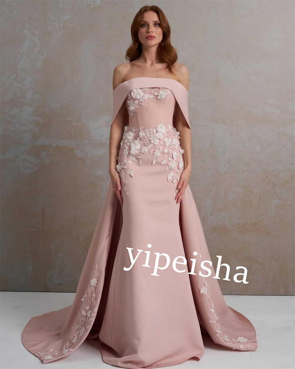 Customized Jersey Applique Graduation Column Boat Neck Bespoke Occasion Gown Long Dresses