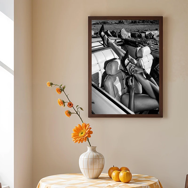 Luxury Car with Sexy Woman High Heels Feminism Motivational Poster Canvas Painting Print for Living Room Home Decor