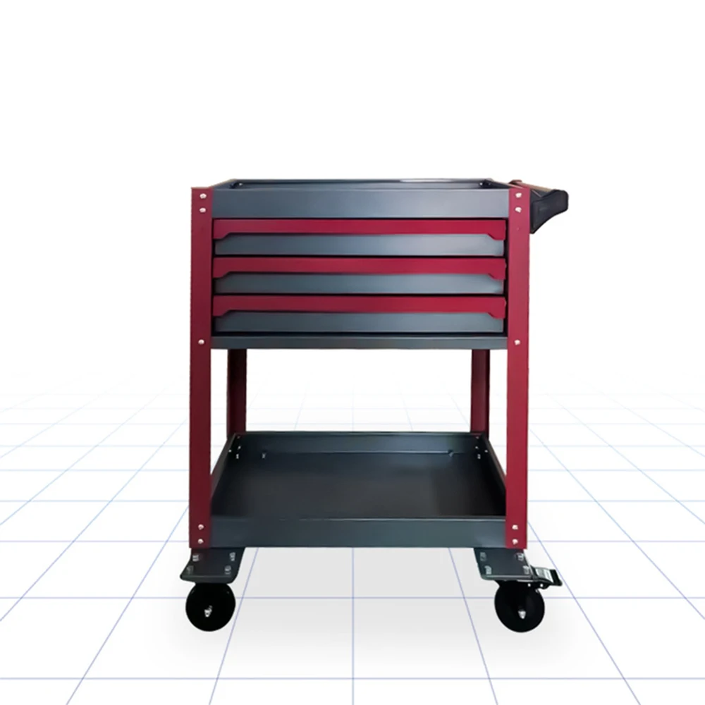 

Red And Gray Heavy Duty Stainless Steel Tool Cart 3 Drawers Rolling Tool Cabinet