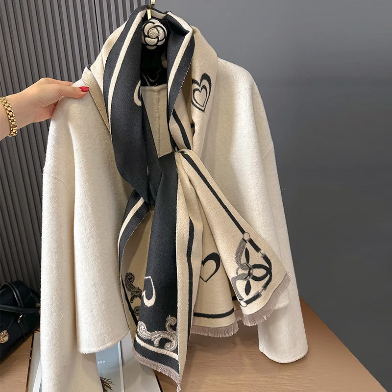 2024 Latest Design Winter Two-Sided Jacquard Cashmere Scarves High Quality Women Thicken Wrap Shawl Ladies Wool Pashmina Scarf