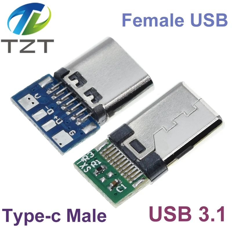 10pcs USB 3.1 Type-C Connector 12/24 pins female/male socket receptacle adapter to Solder Wire & Cable 24 Pins Support PCB Board