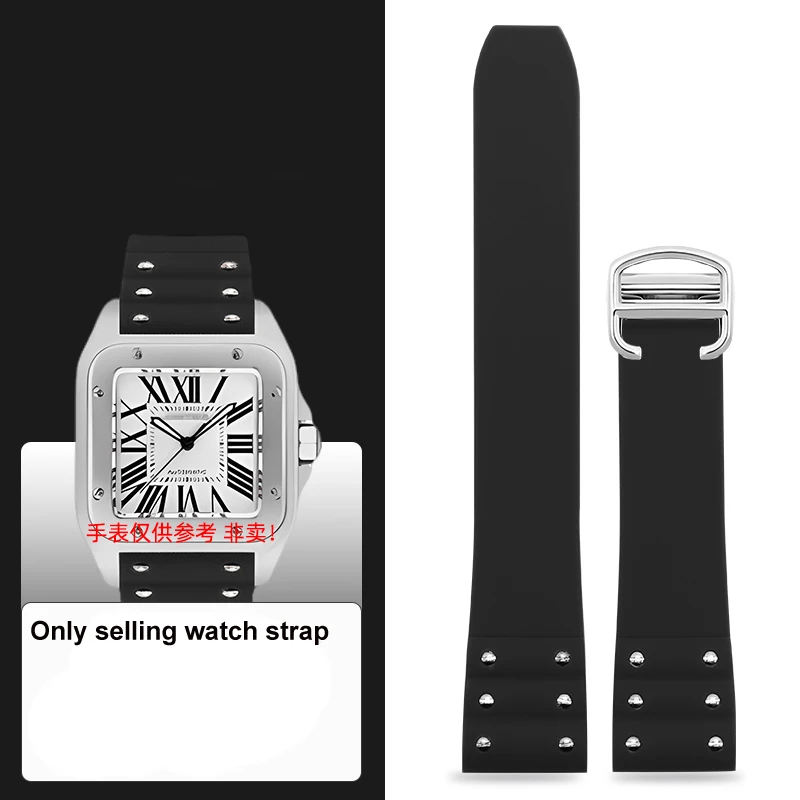 For Cartier Santos strap Silicone bracelet High quality Rubber watchband for Waterproof rubber band black blue wristband 21mm