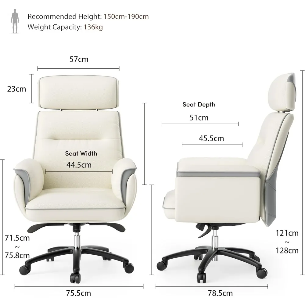 Ergonomic superfiber leather office chair, Ergonomic office chair, raised headrest and upholstered armrest, beige