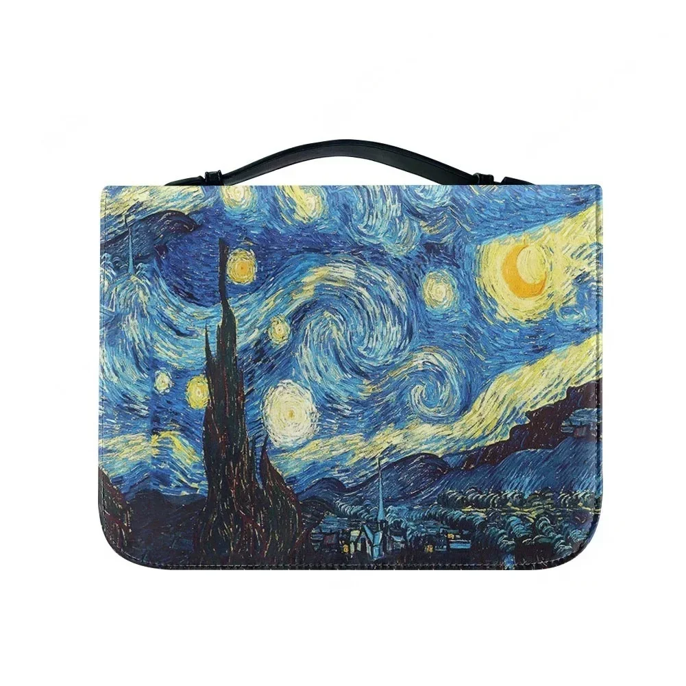 

Vincent Van Gogh Starry Night Oil Painting Bible Bags Personalized Cover Bible Pack Waterproof Leather Bag Pockets Package Case