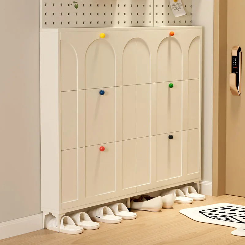 Ultra-thin flip-top shoe cabinet, integrated , entrance shoe rack, dopamine handle, entryway cabinet, for corridor exterior