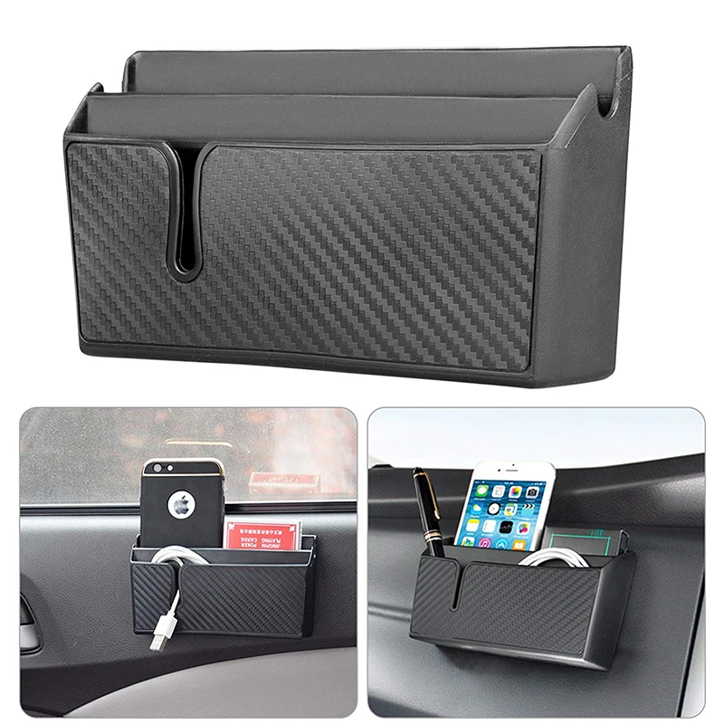 

Car Storage Box Carbon Fiber Grain Paste Type Mobile Phone Holder Interior Organizer Stowing Tidying Auto Accessories