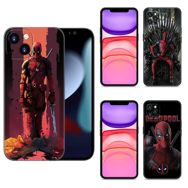 Cool Deadpool Phone Case For Apple iPhone 12 13 Mini 11 14 15 Pro Max 7 8 Plus X XR XS SE 2020 2022 Black Silicone Case