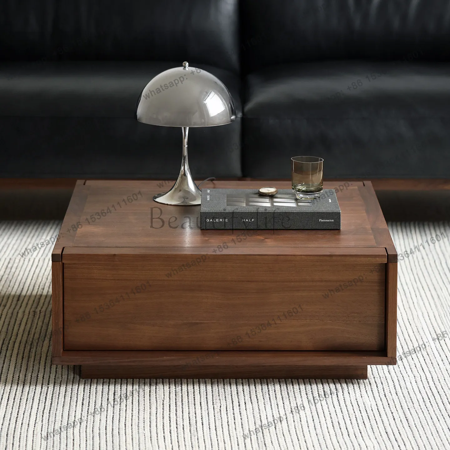 Customizable Nordic NORHOR/medieval retro/BLOCK North American walnut double pumping storage square coffee table
